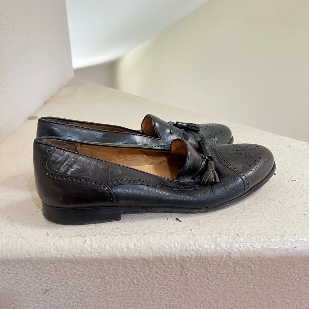 Mezlan Black Leather Cap Toe Tassel Loafers Barcelona Mens 9 W  Preppy Business